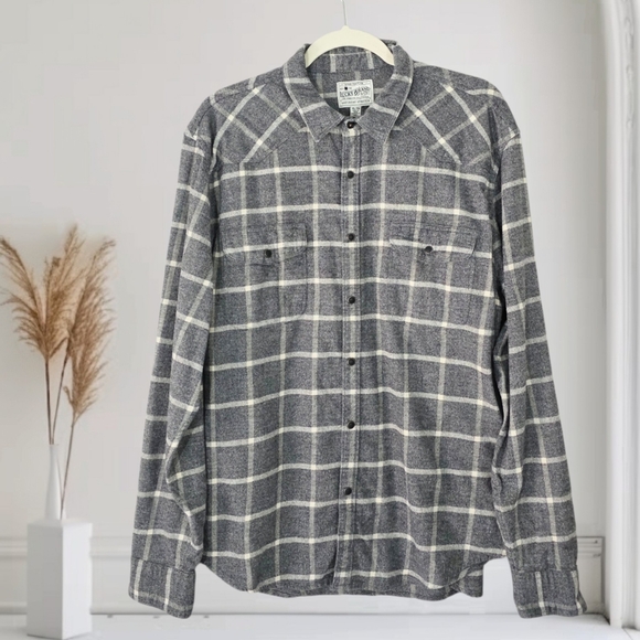 Lucky Brand Other - Lucky Brand Saturday Stretch Pearl Snap Shirt Mens Size XL Gray Chest Pockets